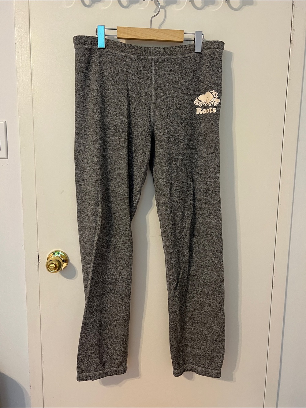 Roots Dark Heather Gray Sweatpants with Cream Logo